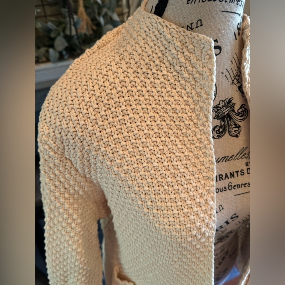 Women’s Orvis Chunky Knit Sweater Open Front Medium Cream Winter Layer Pockets